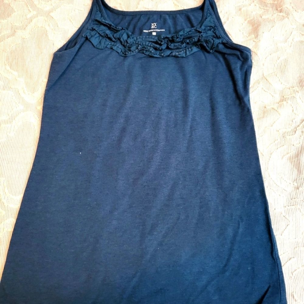 Blue NY&Co tank top with ruffle detail Size extra small